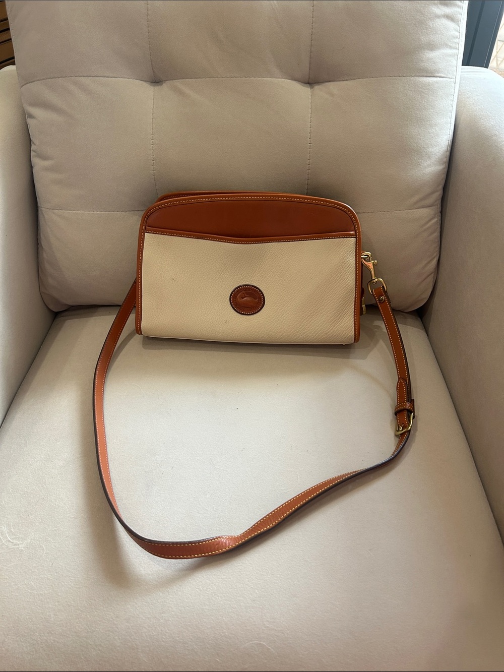 Dooney & Bourke Cream and Brown Pebble Leather Crossbody
